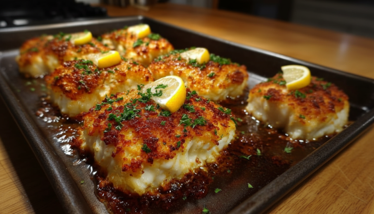 Baked Halibut with Lemon Garlic Mayo Crust (Crispy, Juicy & Flavorful)