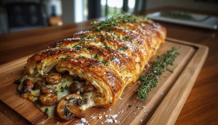 Savory Mushroom & Gruyère Puff Pastry Braid – Flaky, Golden & Irresistibly Cheesy