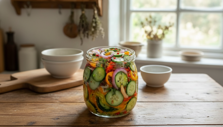 Easy Pickled Cucumber, Onion & Bell Pepper Salad (Quick, Tasty and Tangy Recipe)