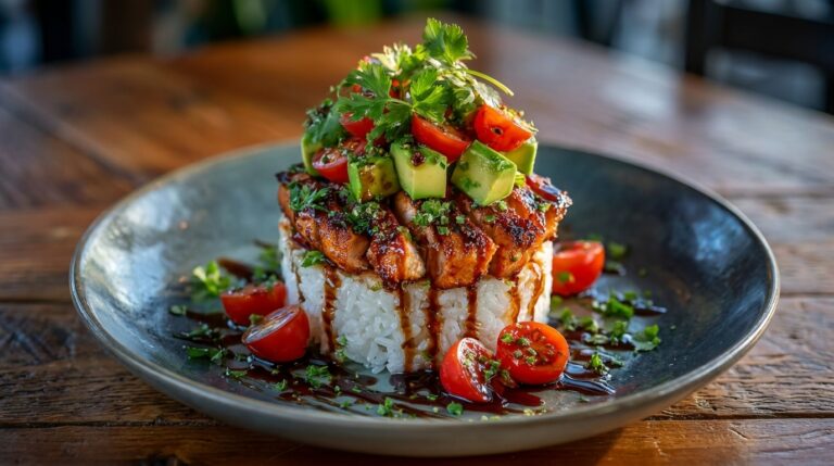 Honey Lime Chicken & Avocado Rice Stack – Fresh, Zesty & Perfectly Layered