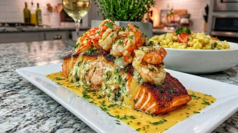 Stuffed Salmon and Shrimp Scampi – Rich, Buttery & Restaurant-Worthy